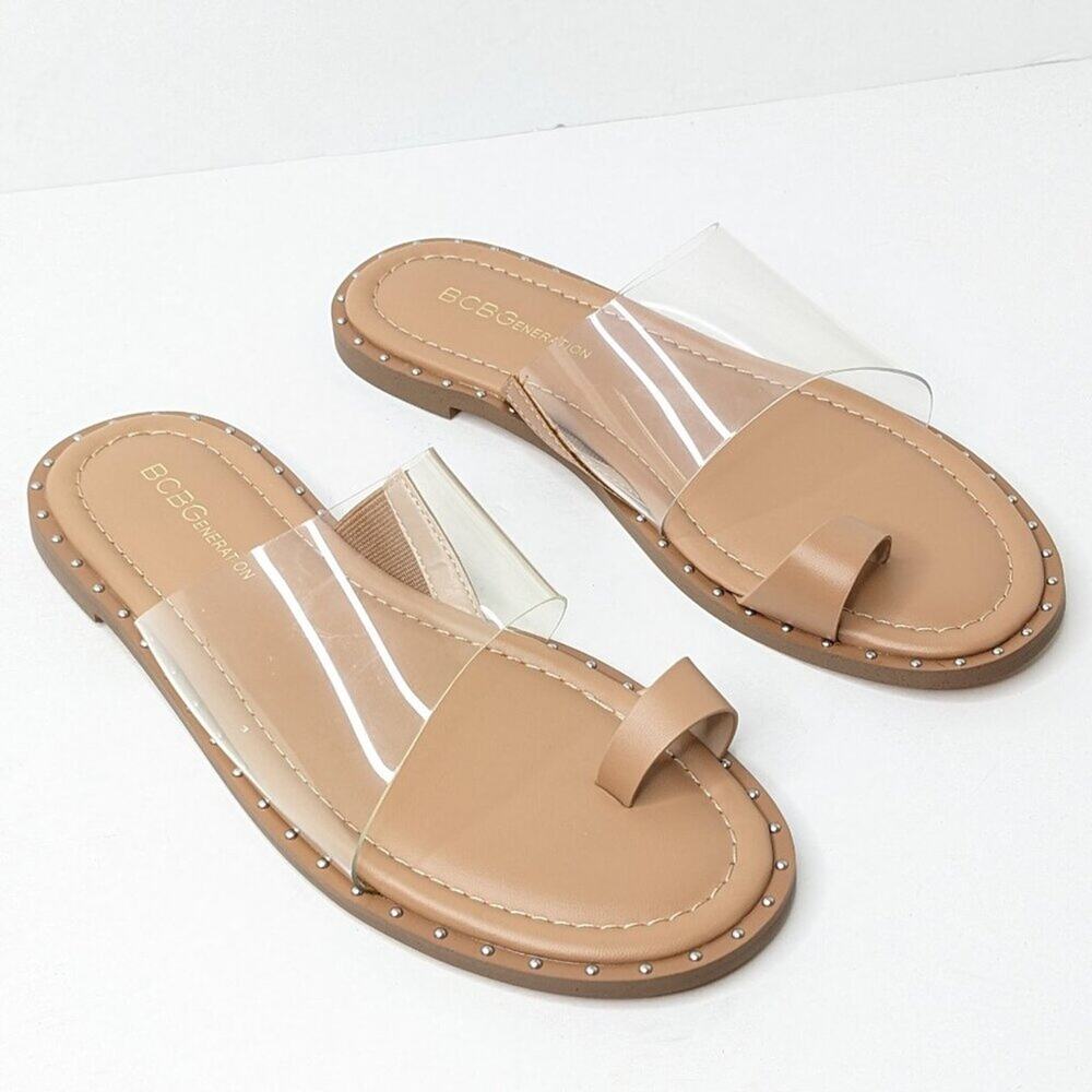 BCBGeneration Zinda Flat Sandals, Clear/Tan, Women's 6.5